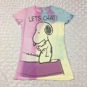 Snoopy Colorful Tyedye‎ Juniors Tshirt Let's Chat!